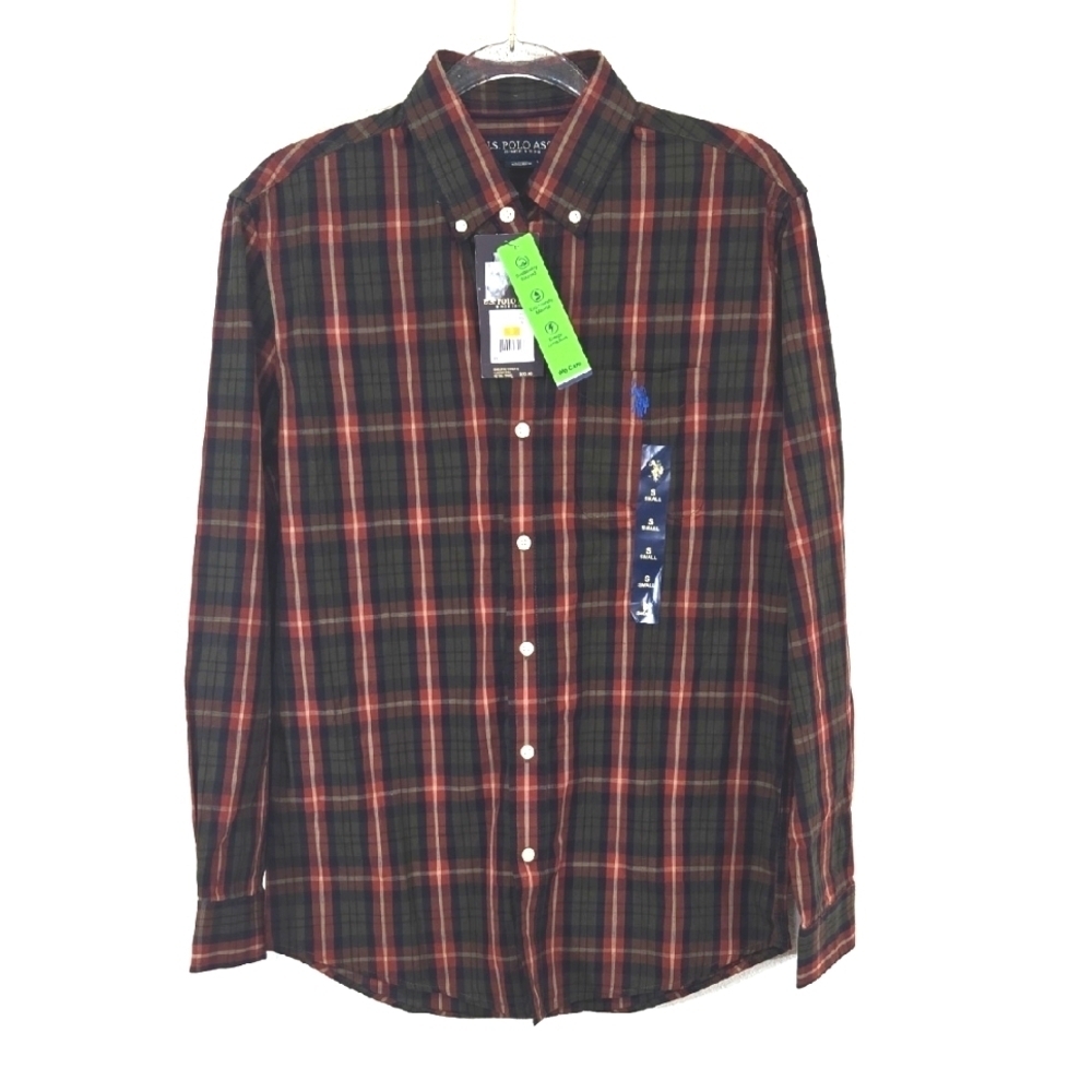 *NWT* U.S. Polo Assn. Button-Down Plaid Green/Burnt Orange/Tan/Blue Shirt, S